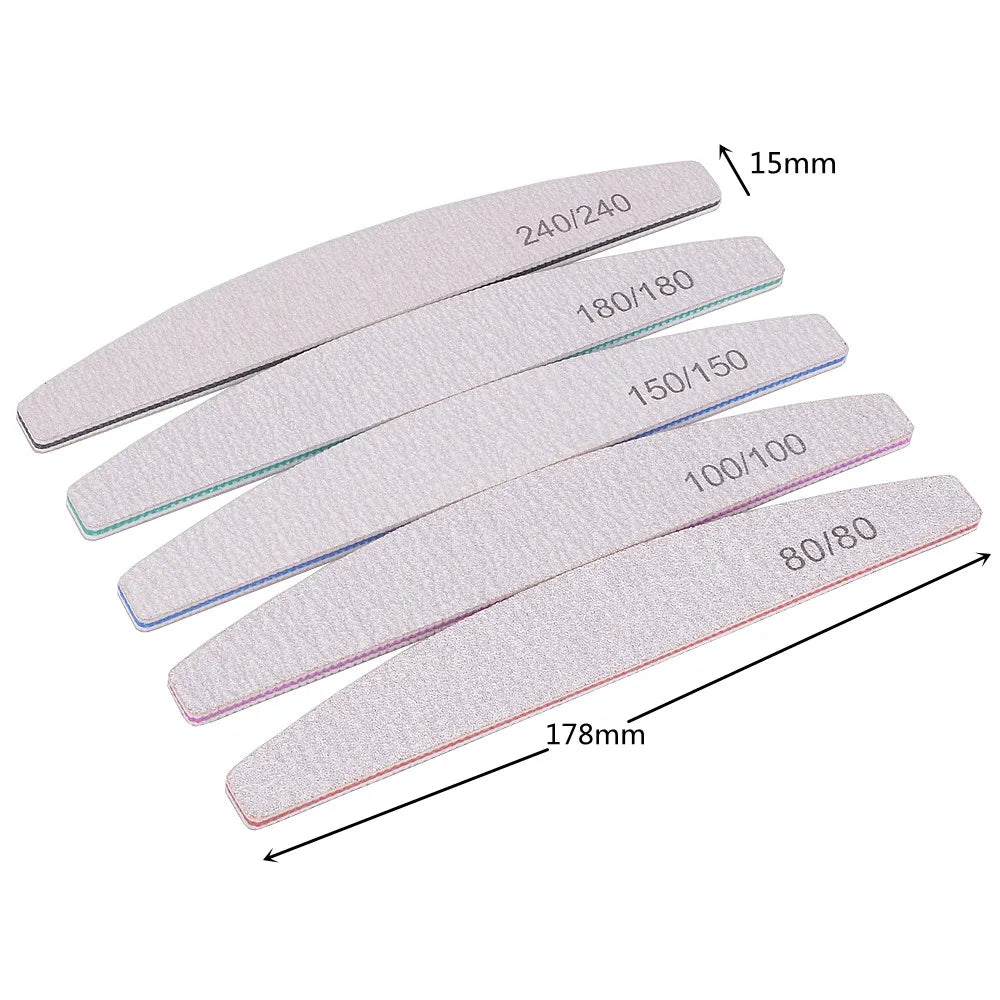 5/10Pcs Professional Nail File 100/180 Sandpaper Strong Thick Nail Files Sanding Half Moon Lime nail accessories and Tools Leedoar