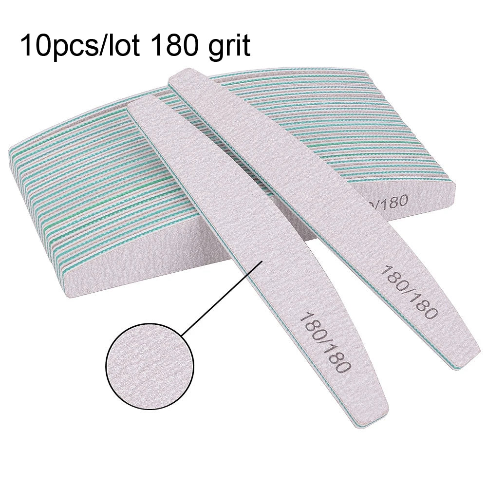 5/10Pcs Professional Nail File 100/180 Sandpaper Strong Thick Nail Files Sanding Half Moon Lime nail accessories and Tools Leedoar