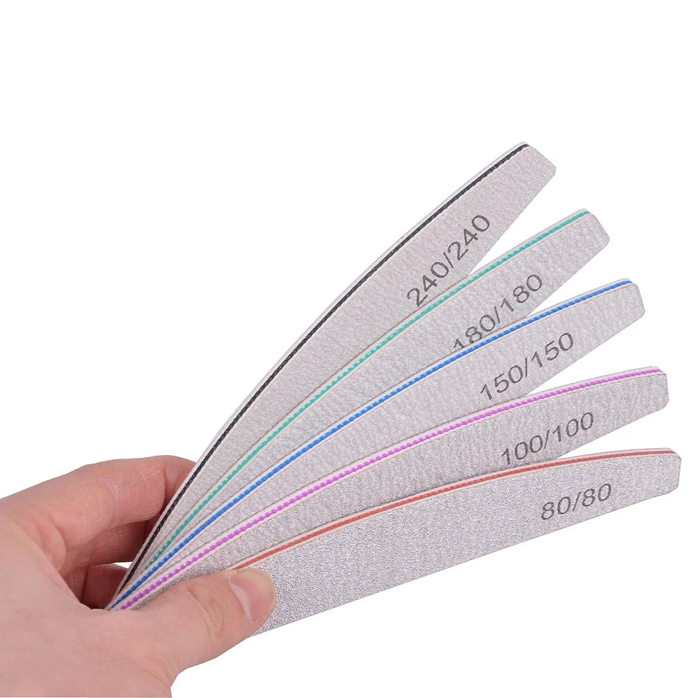 5/10Pcs Professional Nail File 100/180 Sandpaper Strong Thick Nail Files Sanding Half Moon Lime nail accessories and Tools Leedoar