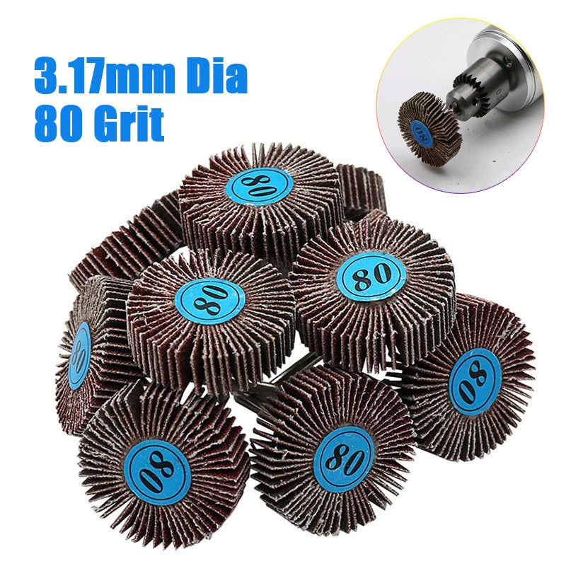 5/10pcs Louver 80 Grit Grinding Sanding Sandpaper Flap Wheel Discs 3.0mm Shank Shutter Polishing Wheel For Dremel Rotary Tools Leedoar