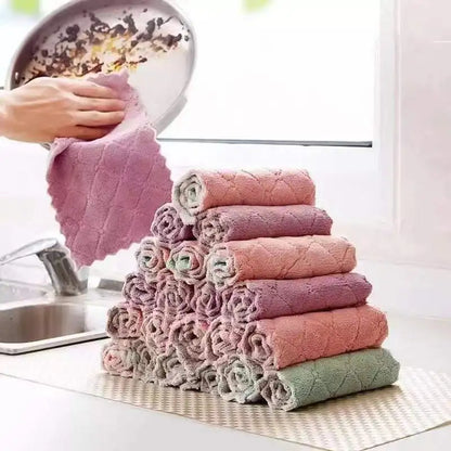 5/10pcs Soft Reusable Dish Towels, Thickened Coral Fleece CleaningRags, Household Absorbent Non-shedding Dishwashing Cloth,Doubl Leedoar