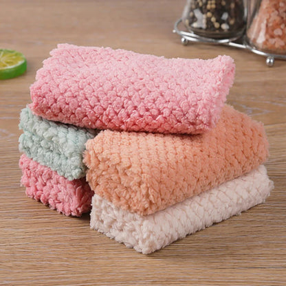 5/10pcs Soft Reusable Dish Towels, Thickened Coral Fleece CleaningRags, Household Absorbent Non-shedding Dishwashing Cloth,Doubl Leedoar