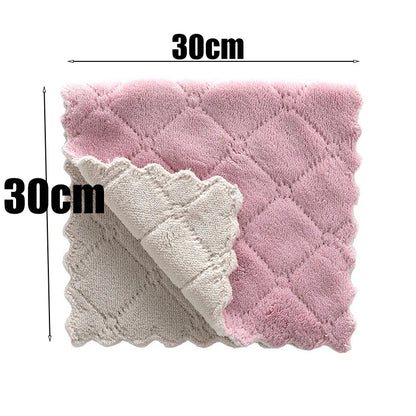 5/10pcs Soft Reusable Dish Towels, Thickened Coral Fleece CleaningRags, Household Absorbent Non-shedding Dishwashing Cloth,Doubl Leedoar