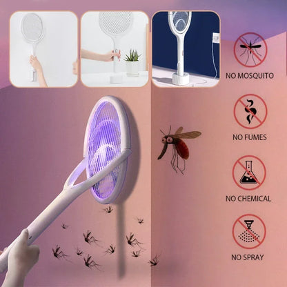 5 EM 1 Mata-mosquitos elétrico 365 nm Lâmpada matadora de luz UV Raquete Carregamento USB Armadilha para moscas de verão Mata-insetos 90° Rotativo Shocker 