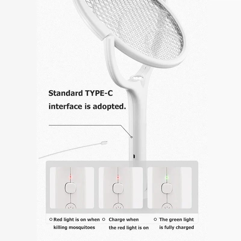 5 EM 1 Mata-mosquitos elétrico 365 nm Lâmpada matadora de luz UV Raquete Carregamento USB Armadilha para moscas de verão Mata-insetos 90° Rotativo Shocker 