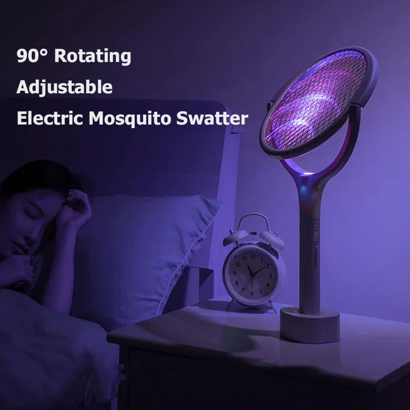 5 EM 1 Mata-mosquitos elétrico 365 nm Lâmpada matadora de luz UV Raquete Carregamento USB Armadilha para moscas de verão Mata-insetos 90° Rotativo Shocker 