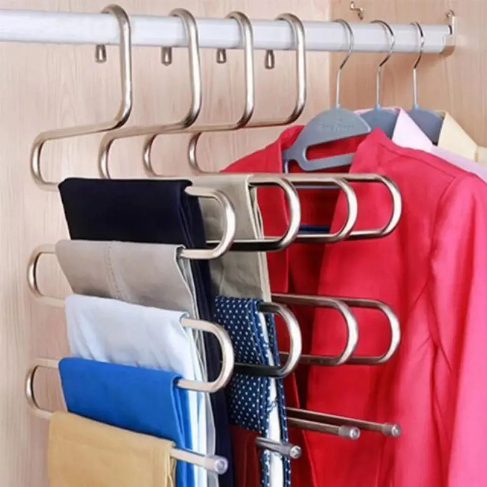 5 Layers Multi-functional Clothes Hangers Non-slip Pant Storage Rack Cloth Rack with Multiple Functions for Hanging and Storage Leedoar