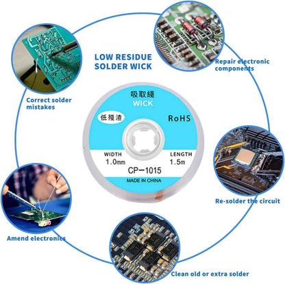 5 PCS Desoldering Wire 1.0/1.5mm Braid Soldering Mesh Welding Parts Low Residue No-Clean Solder Tin Remover Tool Leedoar