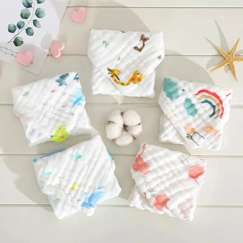 5 PCS Lot Muslin 6 layers Cotton Soft Baby Towels Baby Face Towel Handkerchief Bathing Feeding Face Washcloth Wipe burp cloth Leedoar