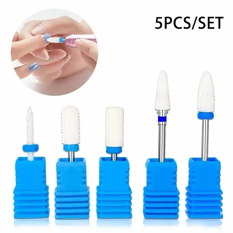 5 PCS/Set Ceramic Nail Drill Bits Electric Drill Machine Nail Cutter Bits Nails Accessories Tools For Manicure Pedicure Tools Leedoar