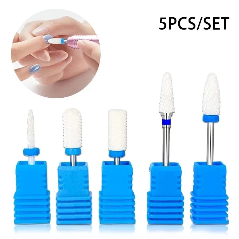 5 PCS/Set Ceramic Nail Drill Bits Electric Drill Machine Nail Cutter Bits Nails Accessories Tools For Manicure Pedicure Tools Leedoar