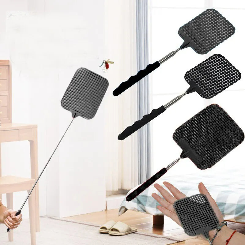 5 Pack Of Black Creative Fly Swatter Mosquito Swatter Stainless Steel Expansion Design Fly Repellent Supplies Leedoar