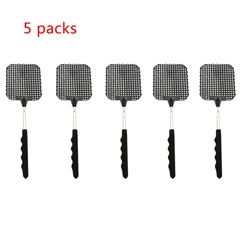 5 Pack Of Black Creative Fly Swatter Mosquito Swatter Stainless Steel Expansion Design Fly Repellent Supplies Leedoar