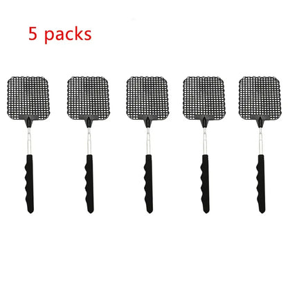 5 Pack Of Black Creative Fly Swatter Mosquito Swatter Stainless Steel Expansion Design Fly Repellent Supplies Leedoar