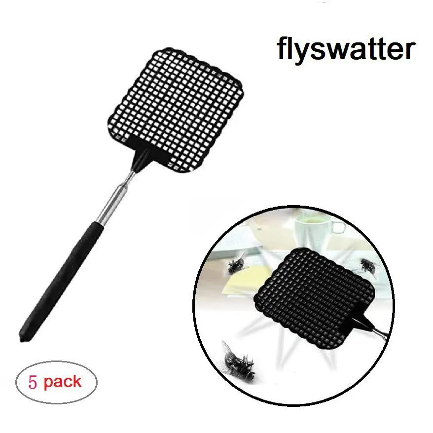 5 Pack Of Black Creative Fly Swatter Mosquito Swatter Stainless Steel Expansion Design Fly Repellent Supplies Leedoar