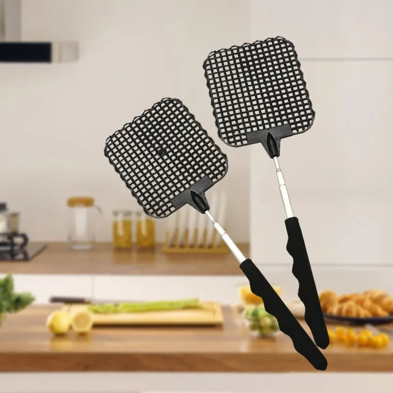 5 Pack Of Black Creative Fly Swatter Mosquito Swatter Stainless Steel Expansion Design Fly Repellent Supplies Leedoar