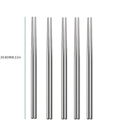 5 Pairs 304 Stainless Steel Chopsticks Reusable Non Slip Chopsticks Dishwasher Safe Leedoar