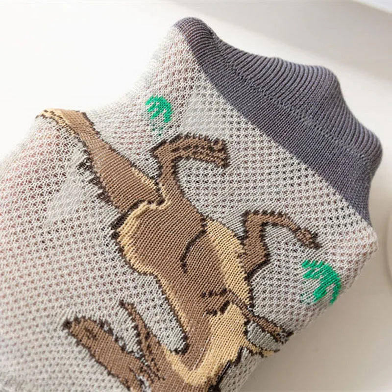 5 Pairs Boy's Dinosaur Pattern Socks Comfortable Breathable Casual Soft Kids Socks Leedoar