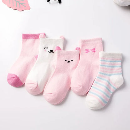 5 Pairs Cartoon Baby Socks Cute Cat Animal Soft Cotton Knit Baby Girl Kids Boy Newborn Boys Children's Socks for 0-6 Years Leedoar