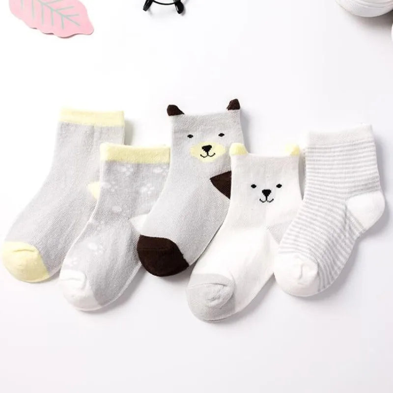 5 Pairs Cartoon Baby Socks Cute Cat Animal Soft Cotton Knit Baby Girl Kids Boy Newborn Boys Children's Socks for 0-6 Years Leedoar