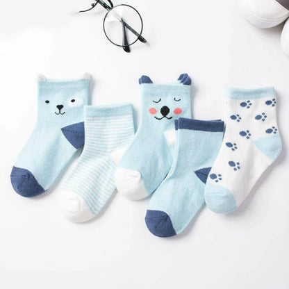 5 Pairs Cartoon Baby Socks Cute Cat Animal Soft Cotton Knit Baby Girl Kids Boy Newborn Boys Children's Socks for 0-6 Years Leedoar