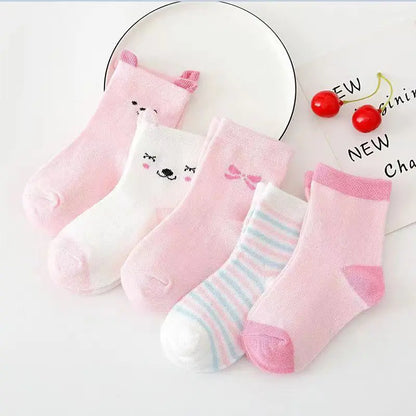 5 Pairs Cartoon Baby Socks Cute Cat Animal Soft Cotton Knit Baby Girl Kids Boy Newborn Boys Children's Socks for 0-6 Years Leedoar