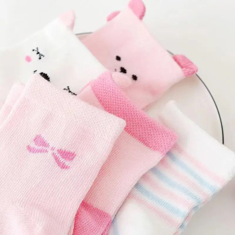 5 Pairs Cartoon Baby Socks Cute Cat Animal Soft Cotton Knit Baby Girl Kids Boy Newborn Boys Children's Socks for 0-6 Years Leedoar