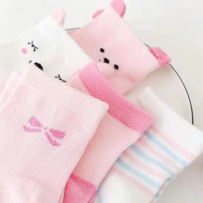 5 Pairs Cartoon Baby Socks Cute Cat Animal Soft Cotton Knit Baby Girl Kids Boy Newborn Boys Children's Socks for 0-6 Years Leedoar