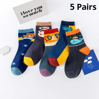 5 Pairs Children Sock Medium Length Anime CartoonComfort Warm High Quality Kids Baby Socks Boy Socks Four Seasons Leedoar