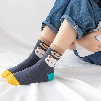 5 Pairs Children Sock Medium Length Anime CartoonComfort Warm High Quality Kids Baby Socks Boy Socks Four Seasons Leedoar