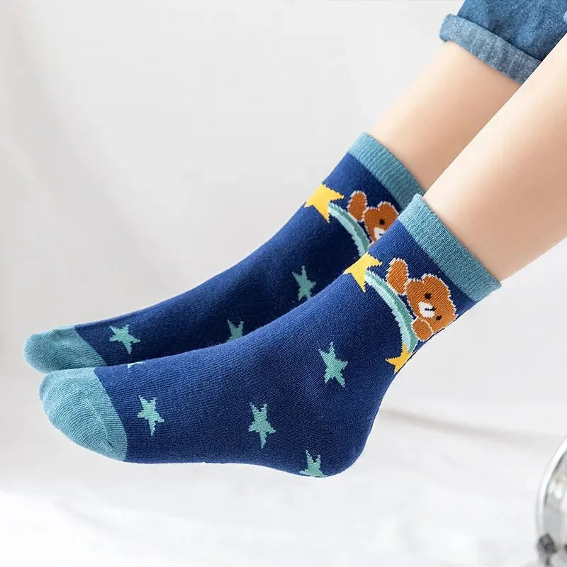 5 Pairs Children Sock Medium Length Anime CartoonComfort Warm High Quality Kids Baby Socks Boy Socks Four Seasons Leedoar