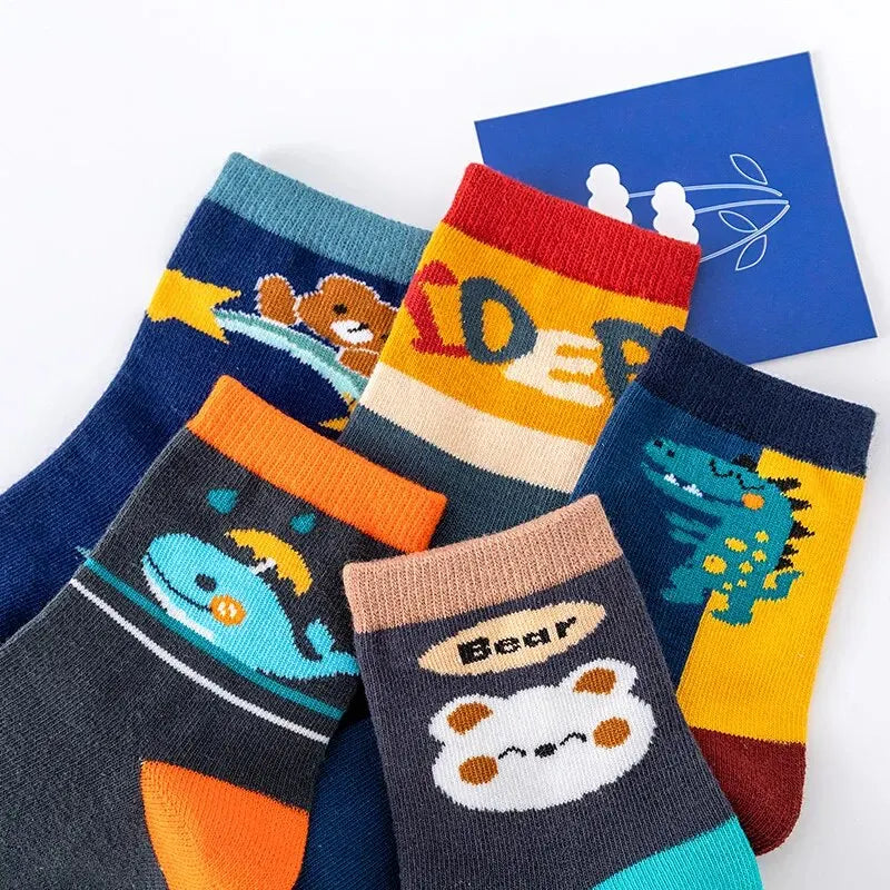 5 Pairs Children Sock Medium Length Anime CartoonComfort Warm High Quality Kids Baby Socks Boy Socks Four Seasons Leedoar