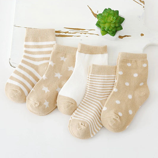 5 Pairs/Lot Children Cotton Socks Boy Girl Baby Newborn Infant Warm Stripe Dots Fashion For Autumn Winter Cartoon Soft Kids Sock Leedoar