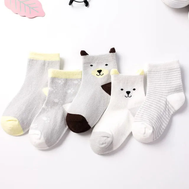 5 Pairs/Lot Children Cotton Socks Boy Girl Baby Newborn Infant Warm Stripe Dots Fashion For Autumn Winter Cartoon Soft Kids Sock Leedoar