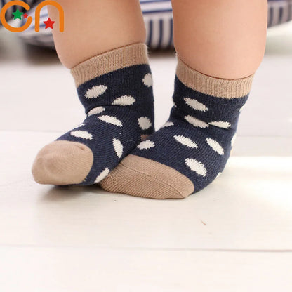 5 Pairs/Lot Children Cotton Socks Boy Girl Baby Newborn Infant Warm Stripe Dots Fashion For Autumn Winter Cartoon Soft Kids Sock Leedoar