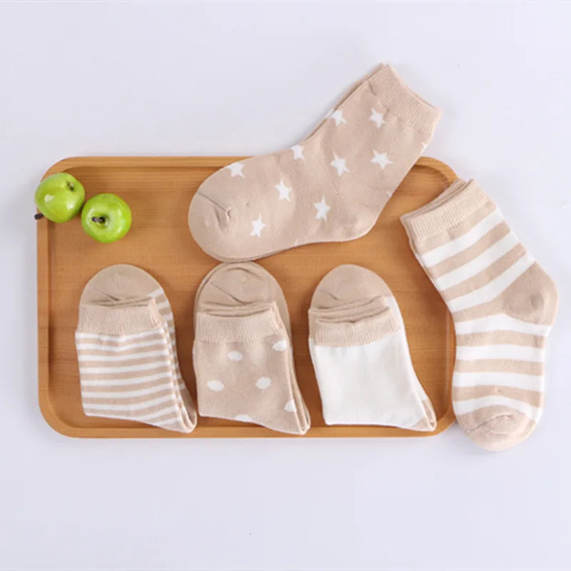 5 Pairs/Lot Children Cotton Socks Boy Girl Baby Newborn Infant Warm Stripe Dots Fashion For Autumn Winter Cartoon Soft Kids Sock Leedoar