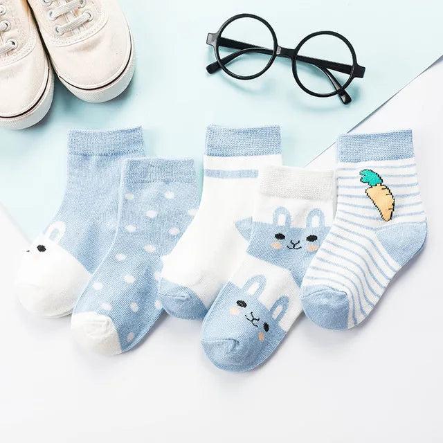 5 Pairs/Lot Children Cotton Socks Boy Girl Baby Newborn Infant Warm Stripe Dots Fashion For Autumn Winter Cartoon Soft Kids Sock Leedoar