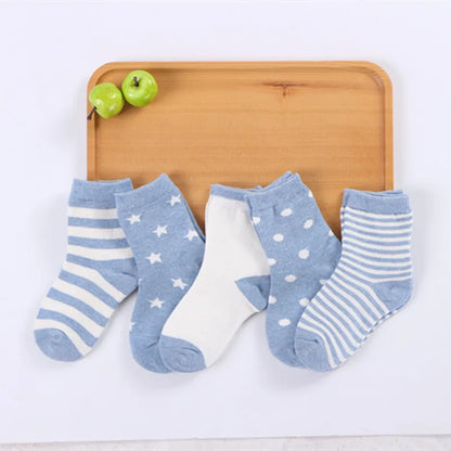 5 Pairs/Lot Children Cotton Socks Boy Girl Baby Newborn Infant Warm Stripe Dots Fashion For Autumn Winter Cartoon Soft Kids Sock Leedoar