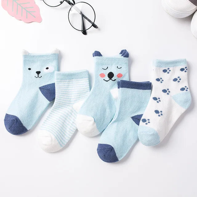 5 Pairs/Lot Children Cotton Socks Boy Girl Baby Newborn Infant Warm Stripe Dots Fashion For Autumn Winter Cartoon Soft Kids Sock Leedoar