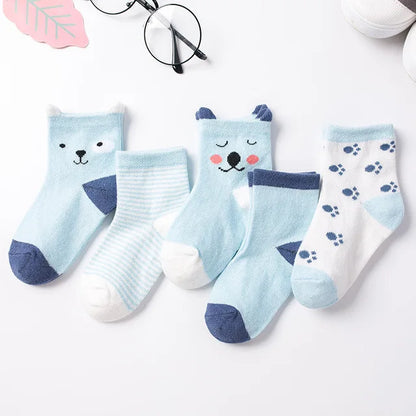 5 Pairs/Lot Children Cotton Socks Boy Girl Baby Newborn Infant Warm Stripe Dots Fashion For Autumn Winter Cartoon Soft Kids Sock Leedoar