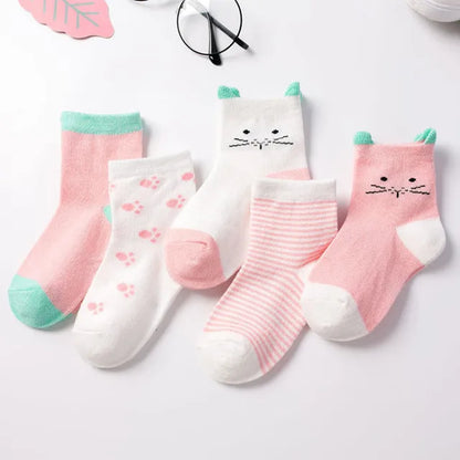 5 Pairs/Lot Children Cotton Socks Boy Girl Baby Newborn Infant Warm Stripe Dots Fashion For Autumn Winter Cartoon Soft Kids Sock Leedoar