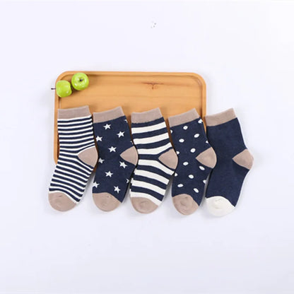 5 Pairs/Lot Children Cotton Socks Boy Girl Baby Newborn Infant Warm Stripe Dots Fashion For Autumn Winter Cartoon Soft Kids Sock Leedoar