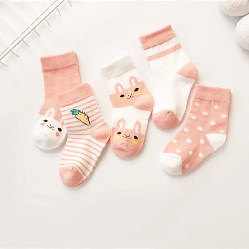 5 Pairs/Lot Children Cotton Socks Boy Girl Baby Newborn Infant Warm Stripe Dots Fashion For Autumn Winter Cartoon Soft Kids Sock Leedoar