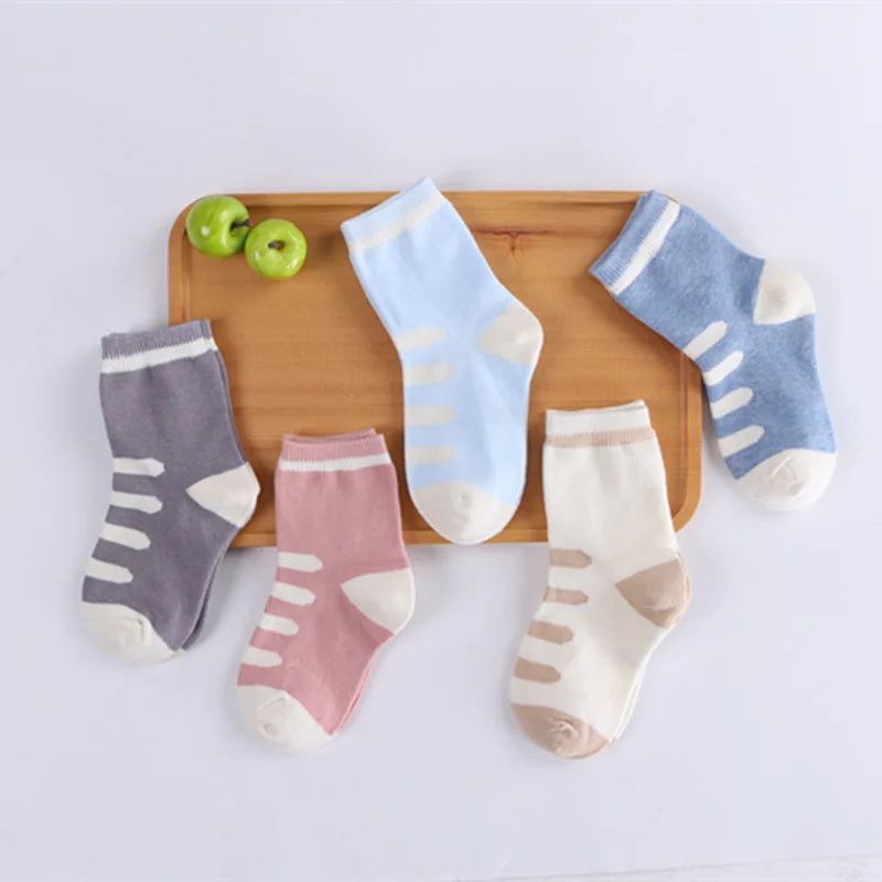 5 Pairs/Lot Children Cotton Socks Boy Girl Baby Newborn Infant Warm Stripe Dots Fashion For Autumn Winter Cartoon Soft Kids Sock Leedoar