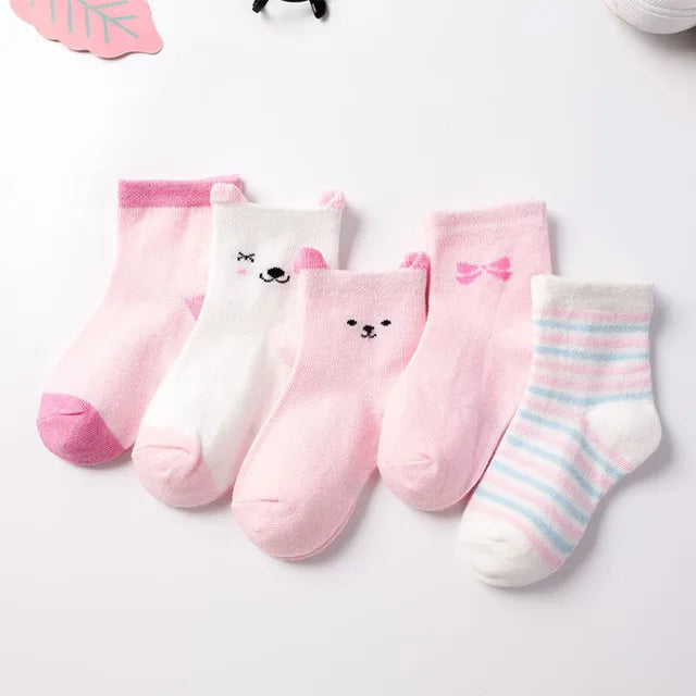 5 Pairs/Lot Children Cotton Socks Boy Girl Baby Newborn Infant Warm Stripe Dots Fashion For Autumn Winter Cartoon Soft Kids Sock Leedoar