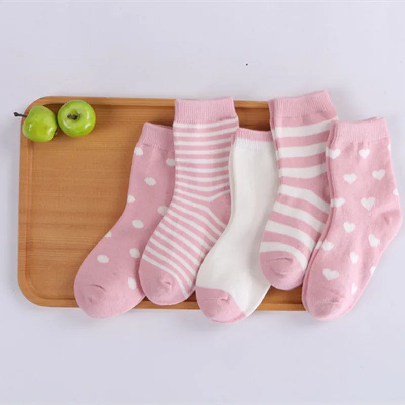 5 Pairs/Lot Children Cotton Socks Boy Girl Baby Newborn Infant Warm Stripe Dots Fashion For Autumn Winter Cartoon Soft Kids Sock Leedoar