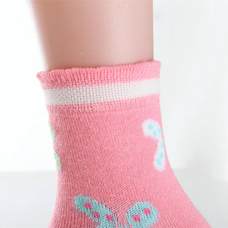 5 Pairs/Lot Spring Autumn High Quality Girls Socks Cotton Butterfly Candy Color Socks For Girls 3- 12 Year Children Socks Leedoar