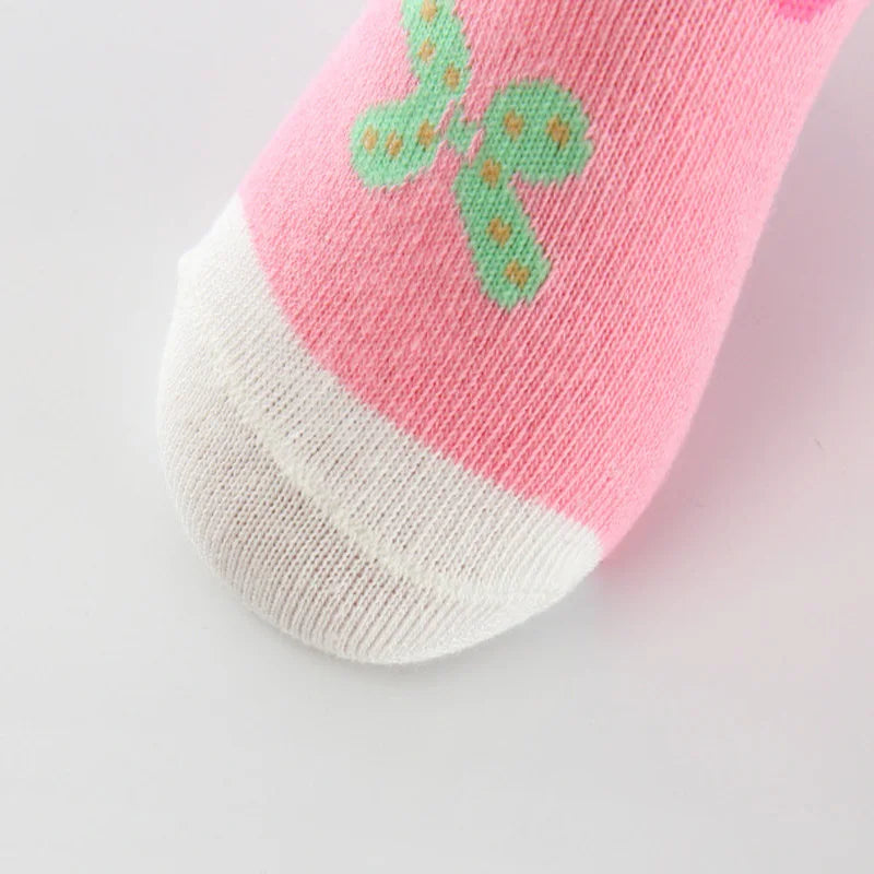 5 Pairs/Lot Spring Autumn High Quality Girls Socks Cotton Butterfly Candy Color Socks For Girls 3- 12 Year Children Socks Leedoar