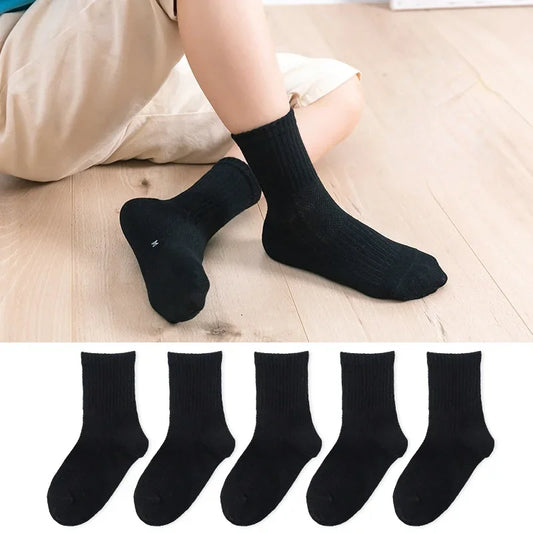 5 Pairs/ Lot kids sock Soft Breathable Cotton School Socks Girls Boys Casual Grey Black White Sports Children's Socks Leedoar