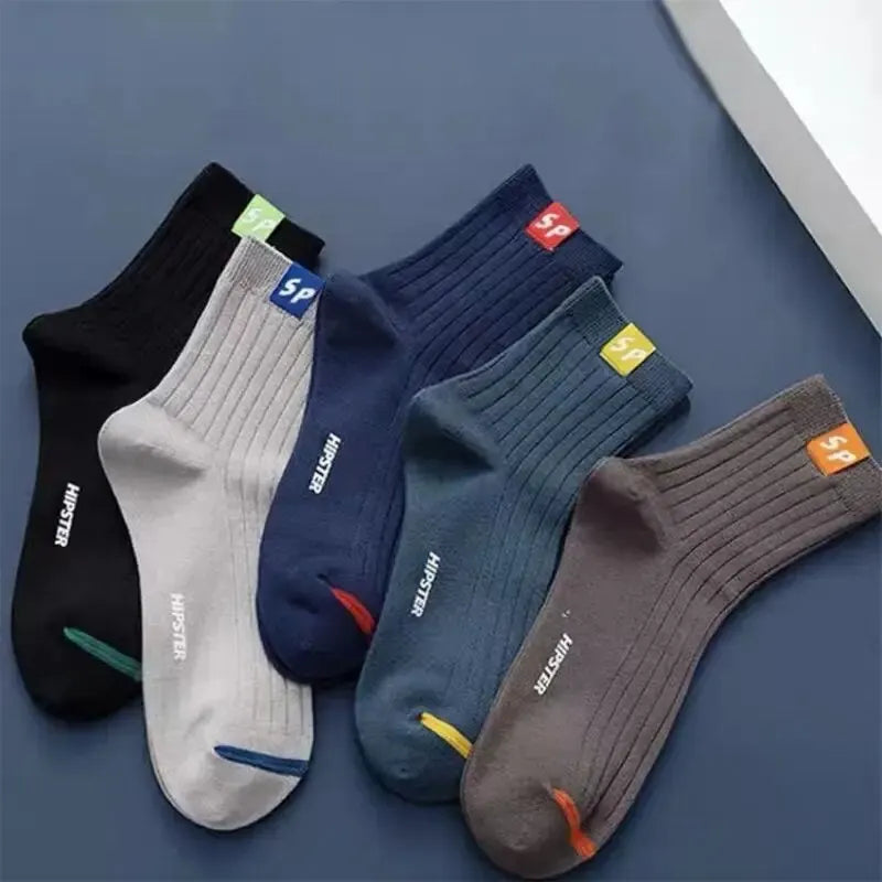 5 pares de calcetines para hombre, calcetines hasta la mitad de la pantorrilla, calcetines cálidos, calcetines largos que absorben el sudor, calcetines transpirables, calcetines deportivos modernos y versátiles para otoño e invierno 